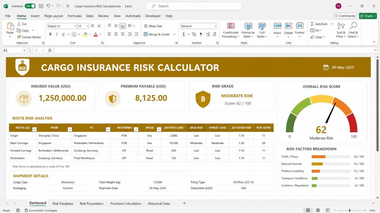 Cargo Insurance Risk Calculator dashboard preview