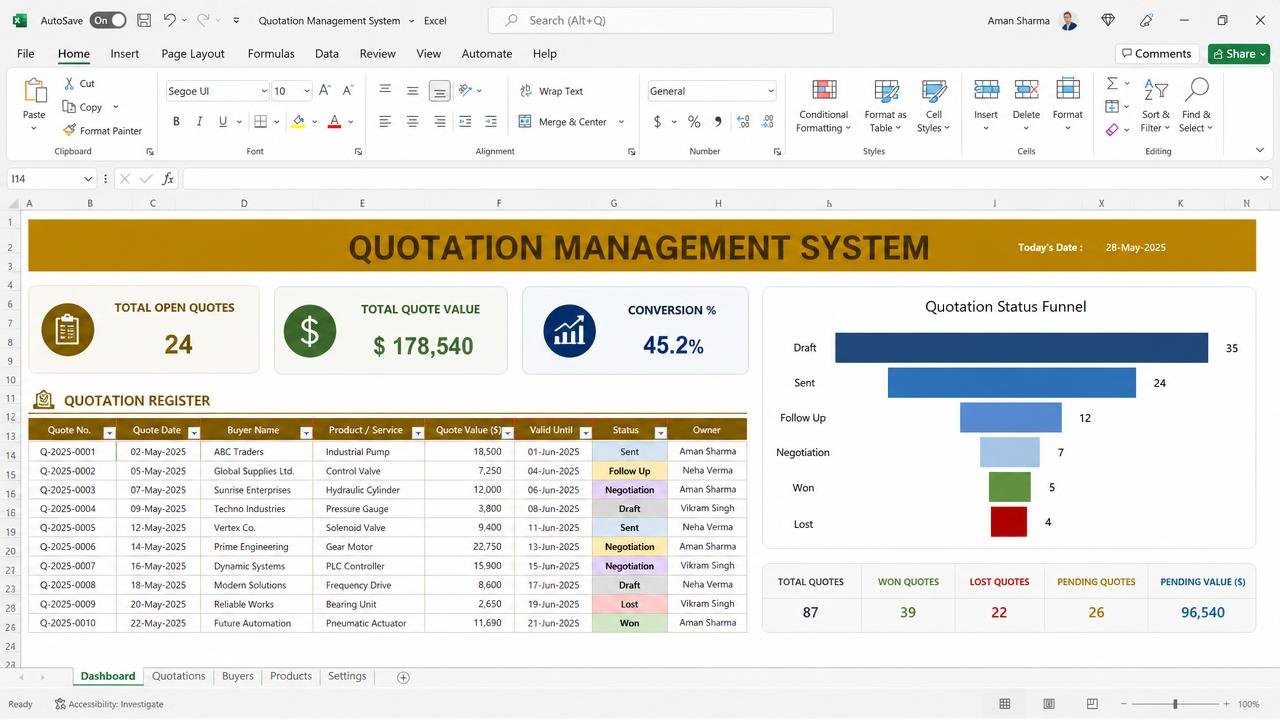 Quotation Management System dashboard preview