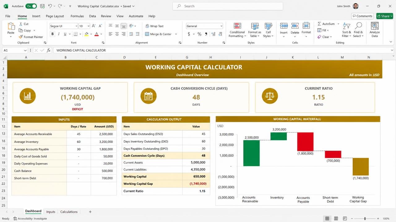 Working Capital Calculator dashboard preview
